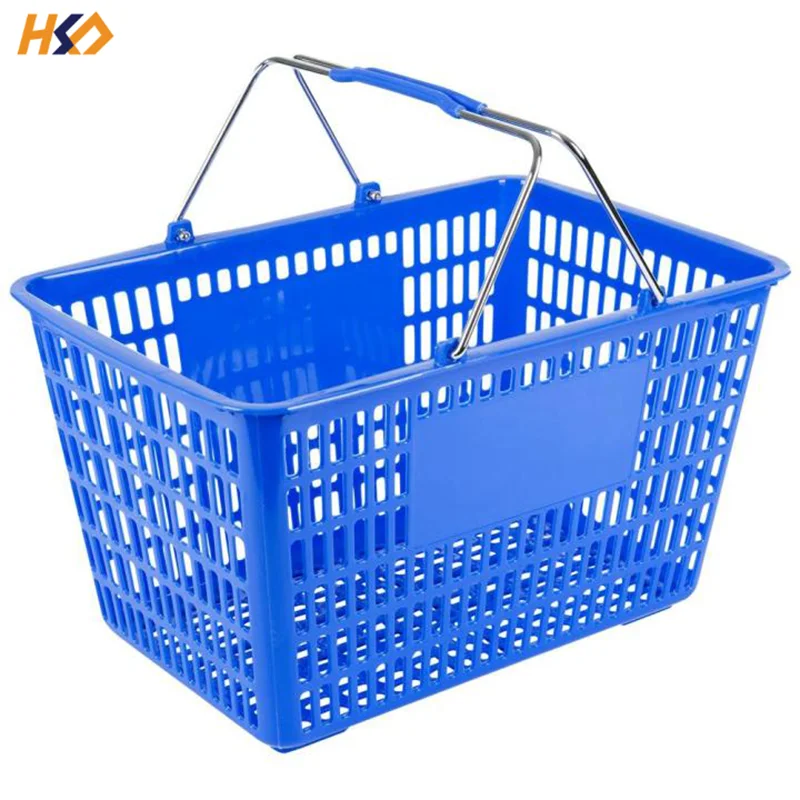 Customized Logos Supermarket Hypermarket Retail Store Metal Handle Shopping Basket 25L