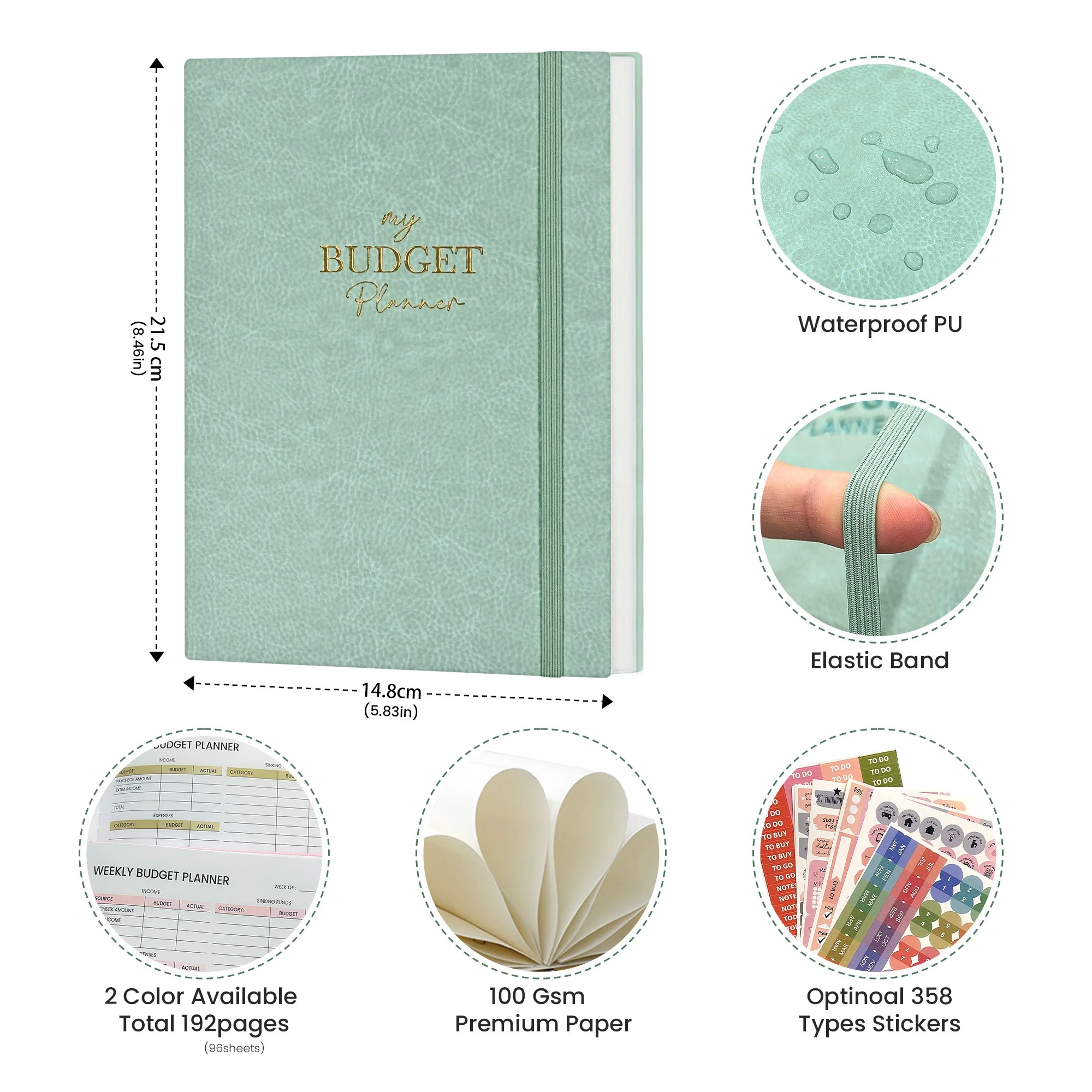 Free Sample Custom Hardcover Notebook Financial Envelope Stickers A5 Undated Weekly Plans PU Leather Budget Planner For Business
