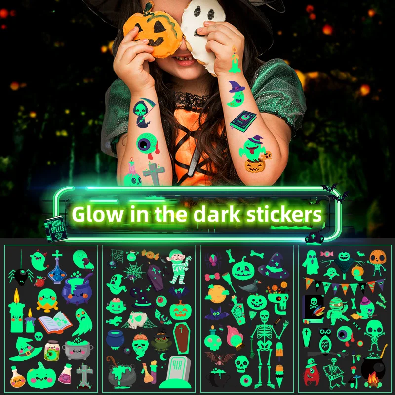 Custom Waterproof kid Small Tatoo Sticker Halloween Temporaire Mini Fluorescent Tattoo Sticker