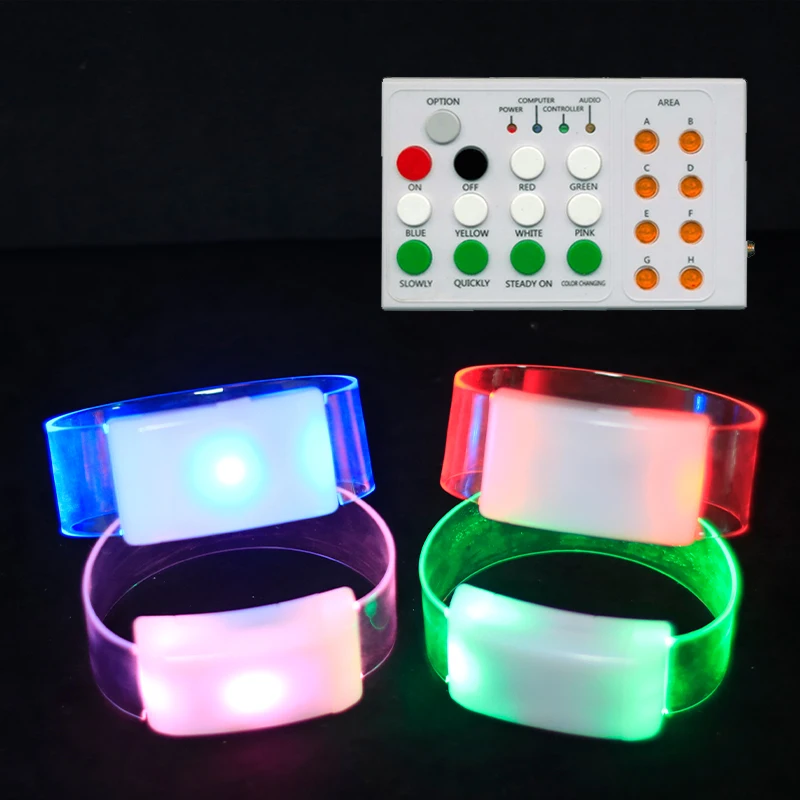 Christmas Party Decoration Multi-zone Dmx Remote Controlled LED Wristband With OEM lOGO Are Welcomed RF LED Flashing Bracelet