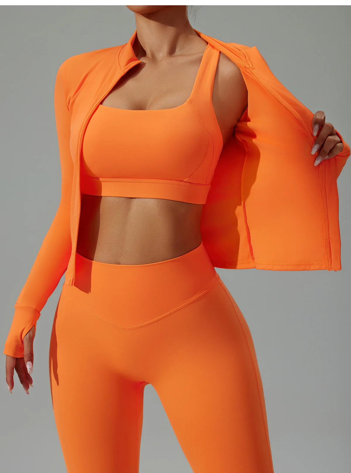Yoke  Hot 3 Piece Set Workout Active wear Yoga Set Sports Suit Women Lounge Long Sleeve Tops With Zipper Sexy  Women Leggings
