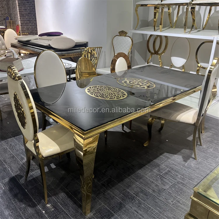 Factory Price 8 Seat Round Table For Wedding Table Gold Stainless Steel Legs White Top Table For Events