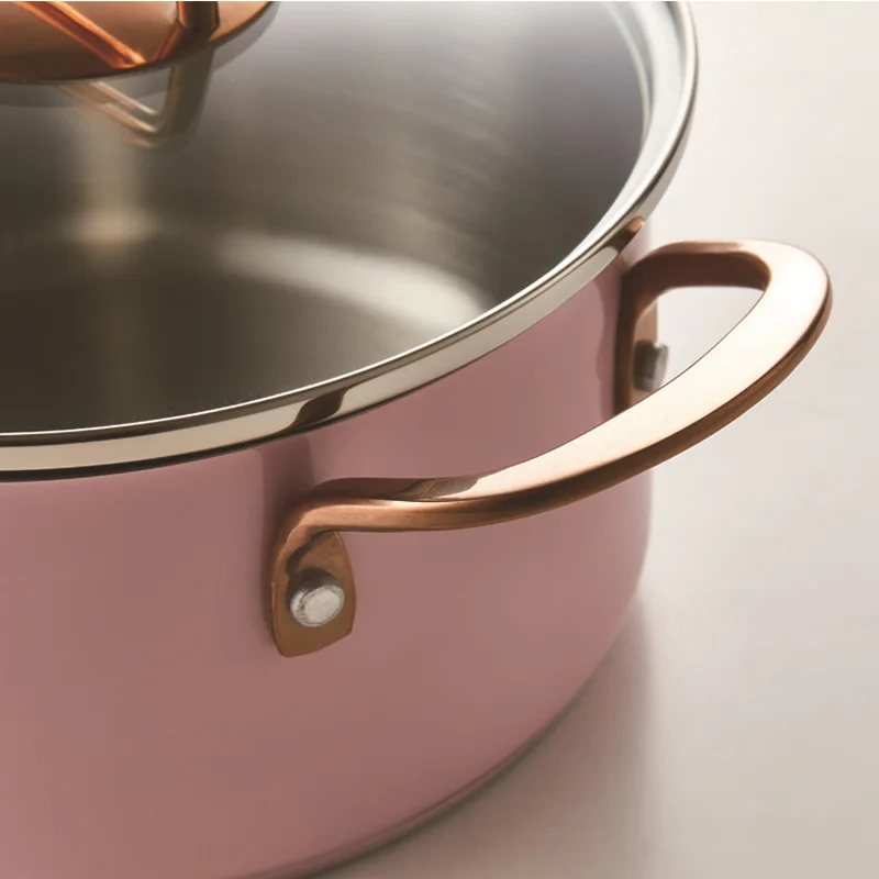 Light luxury pink color 20cm kitchen cooking cookware stainless steel nonstick soup pot soup stock pot
