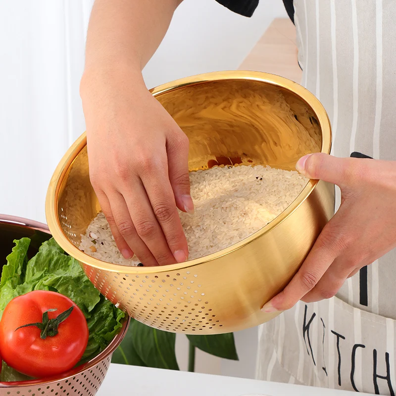 Kitchen Tool Metal Rice Washing Bowl Stainless Steel Washing Drain Basket for Fruit and Vegetable