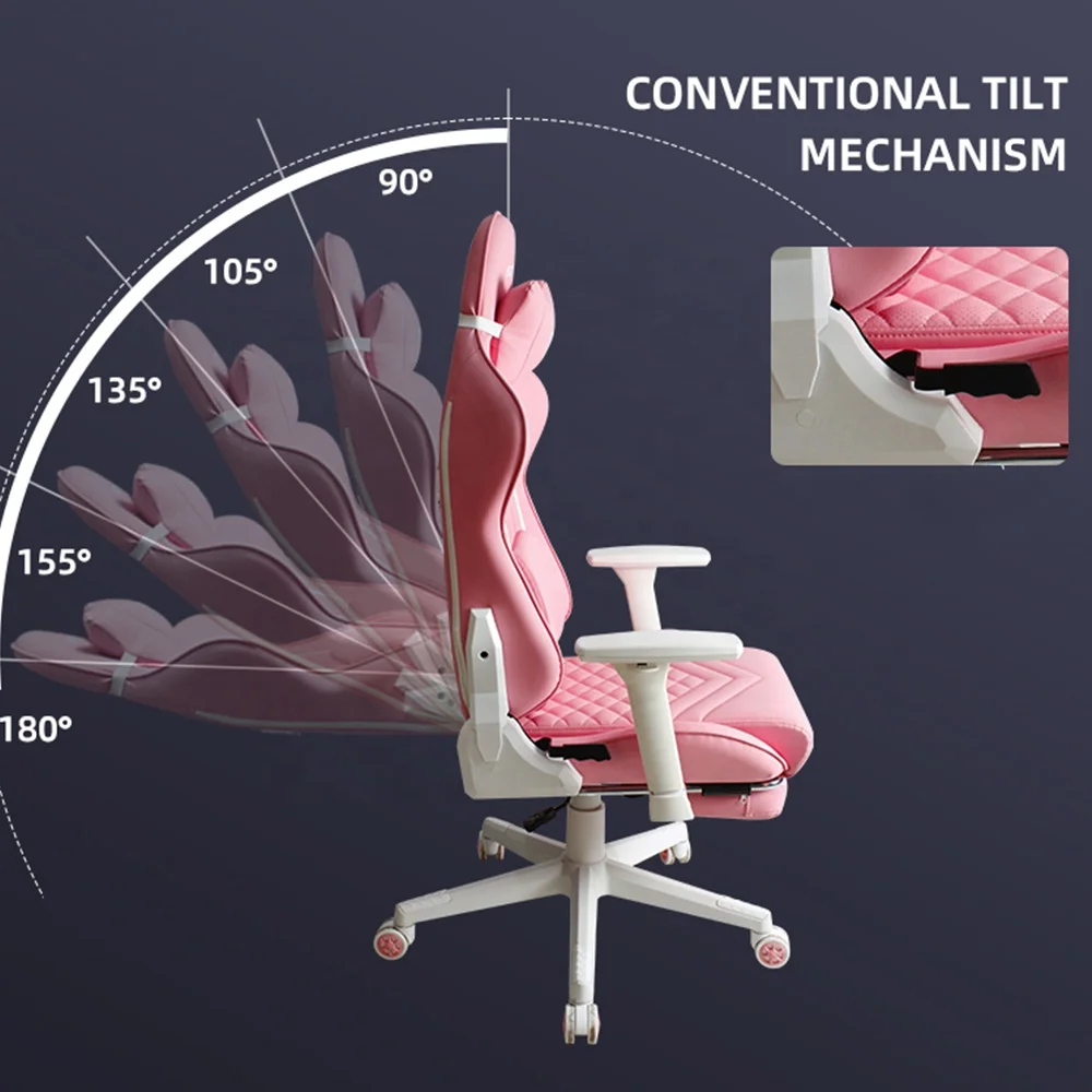 High Quality 3D Armrest Ergonomic Pink Gaming Chair Computer Gamer Chair With Footrest For Women