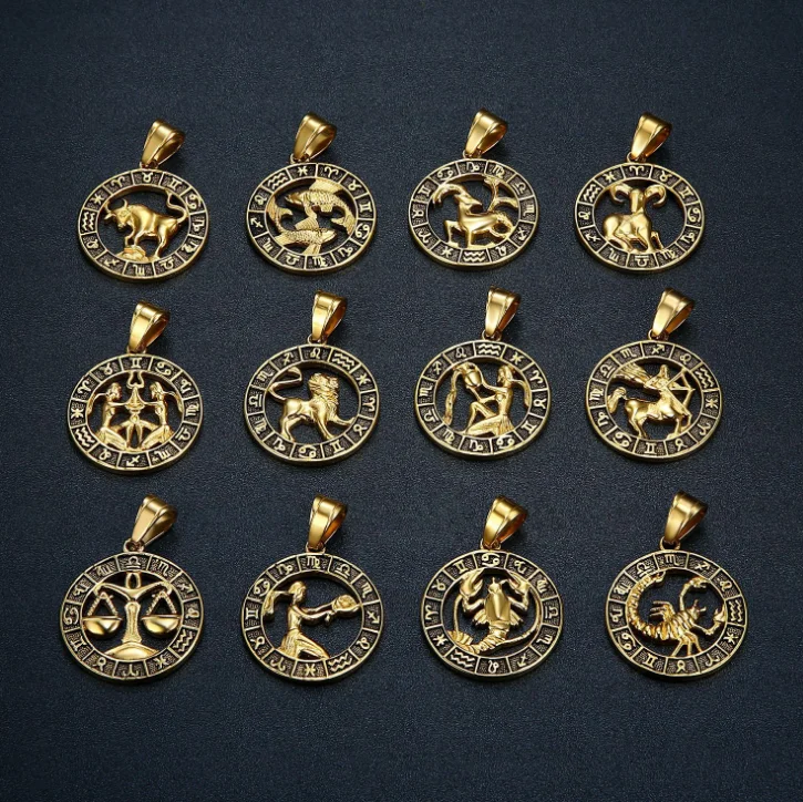 Ожерелье «сделай сам» из титановой стали и золота 18 карат, ретро кулон с рельефным знаком зодиака, ювелирные изделия
