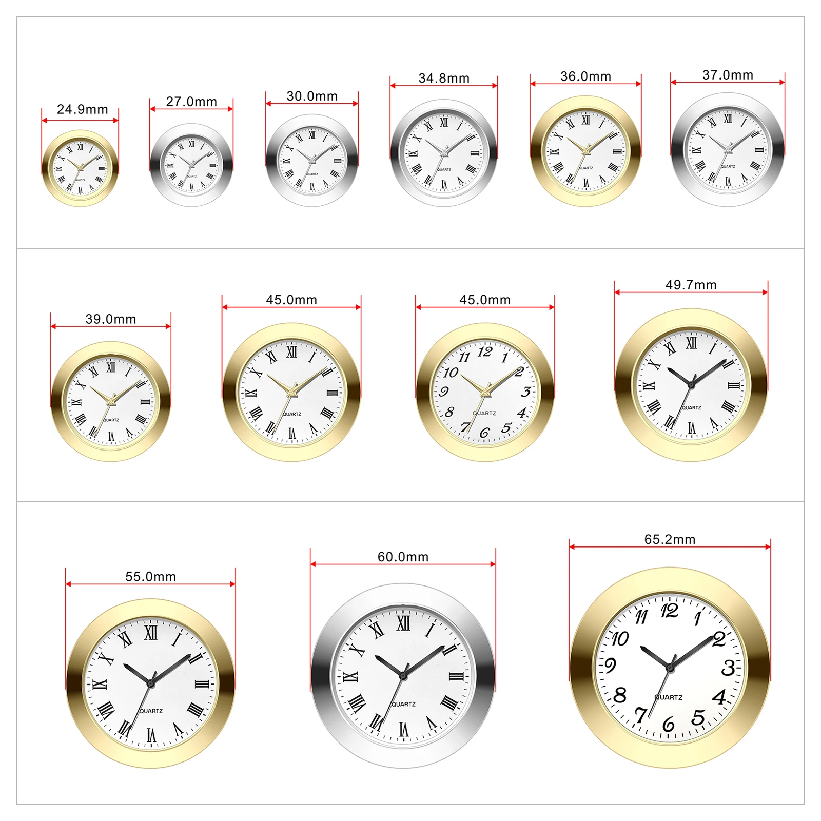 japanese movment and batterymini insert clock 25mm clock fit up quartz insertion watch