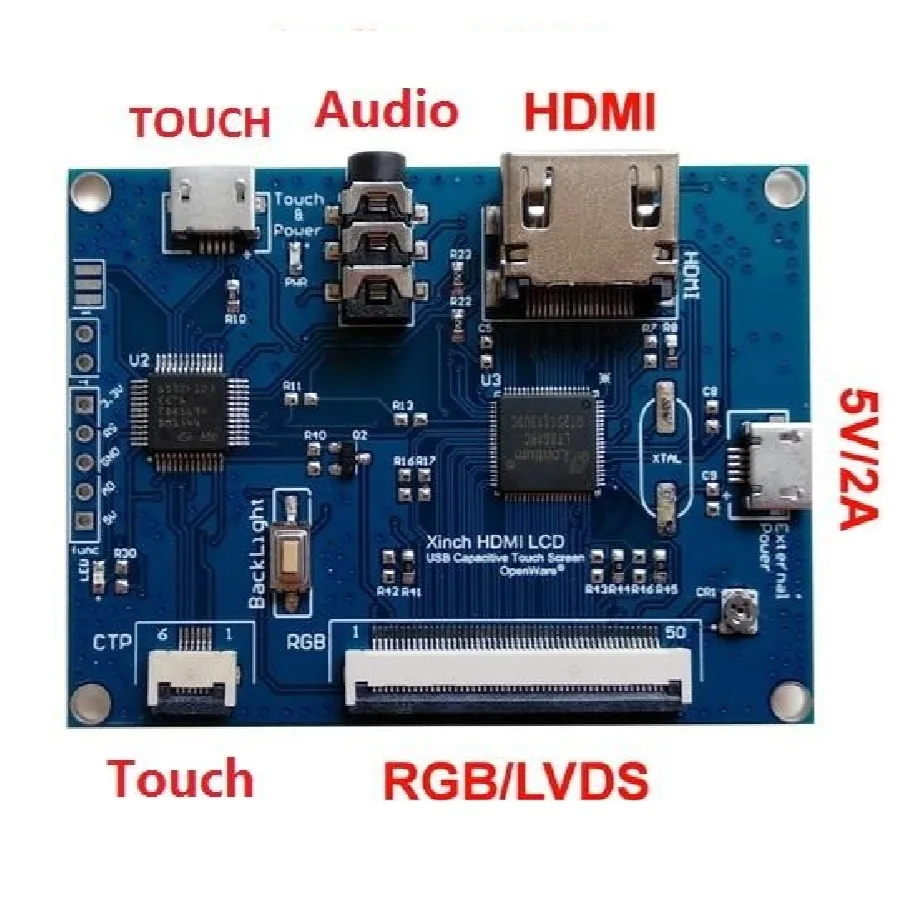 RGB/LVDS/YUV PCBA LCD controller board with 6 pin connector for PCAP touch+PWM backlight adjustment