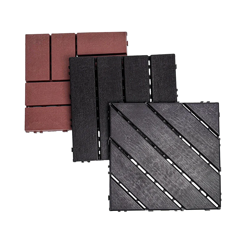 Custom Interlock Wpc outdoor Decking 3D embossing wood grain Composite decking tiles board Wood Plastic texture Flooring