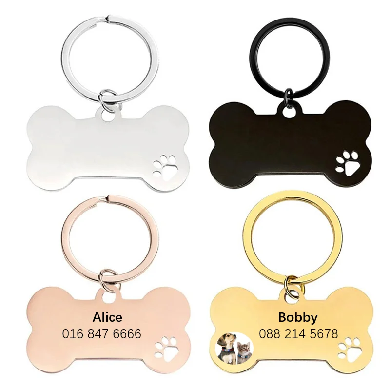 wholesale  Double Sided Laser Etched Stainless Steel Pet ID Tag for Dog Engraved and Personalized Bone Shape