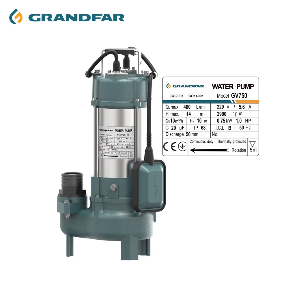 GRANDFAR Factory direct selling Stainless steel submersible sewage water pumps with thermal protector and floating ball