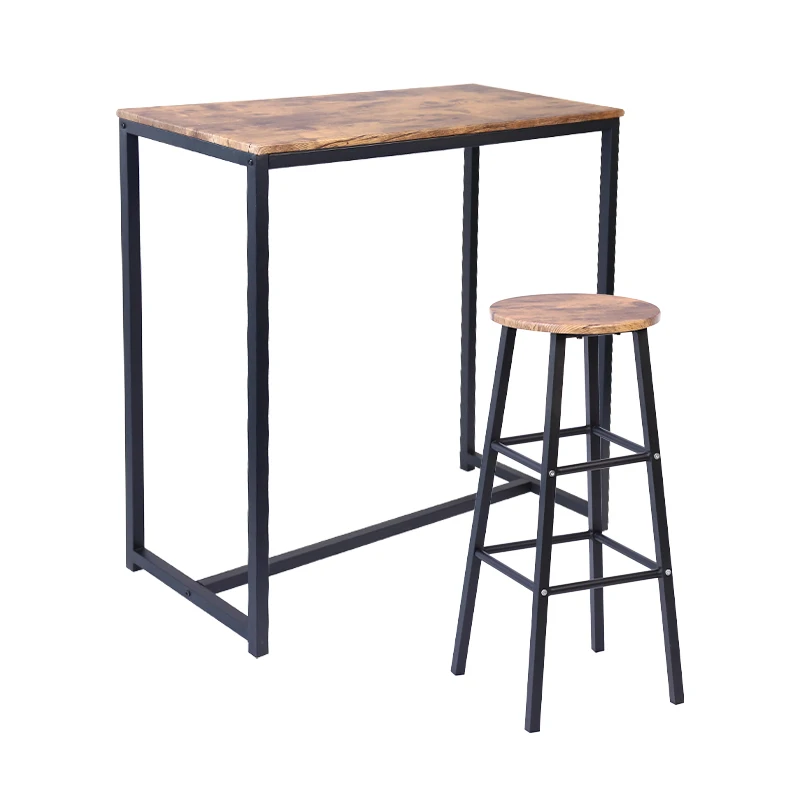 household high top wooden bar table and chairs combination simple bar fast food snack milk tea shop