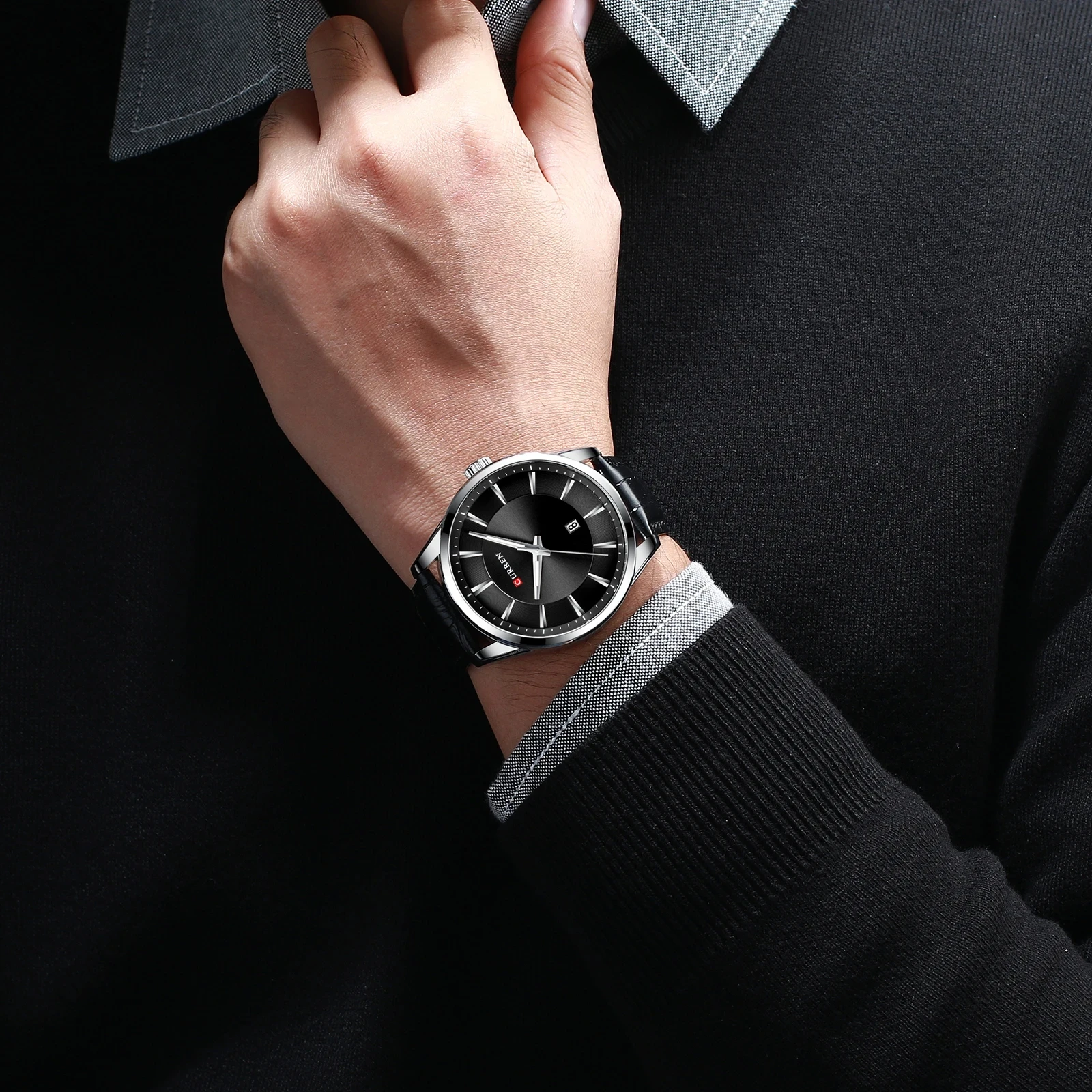 CURREN PU Leather Top Luxury Brand Quartz Watches Waterproof Male Clock Genuine Leather Simple Design Wristwatch