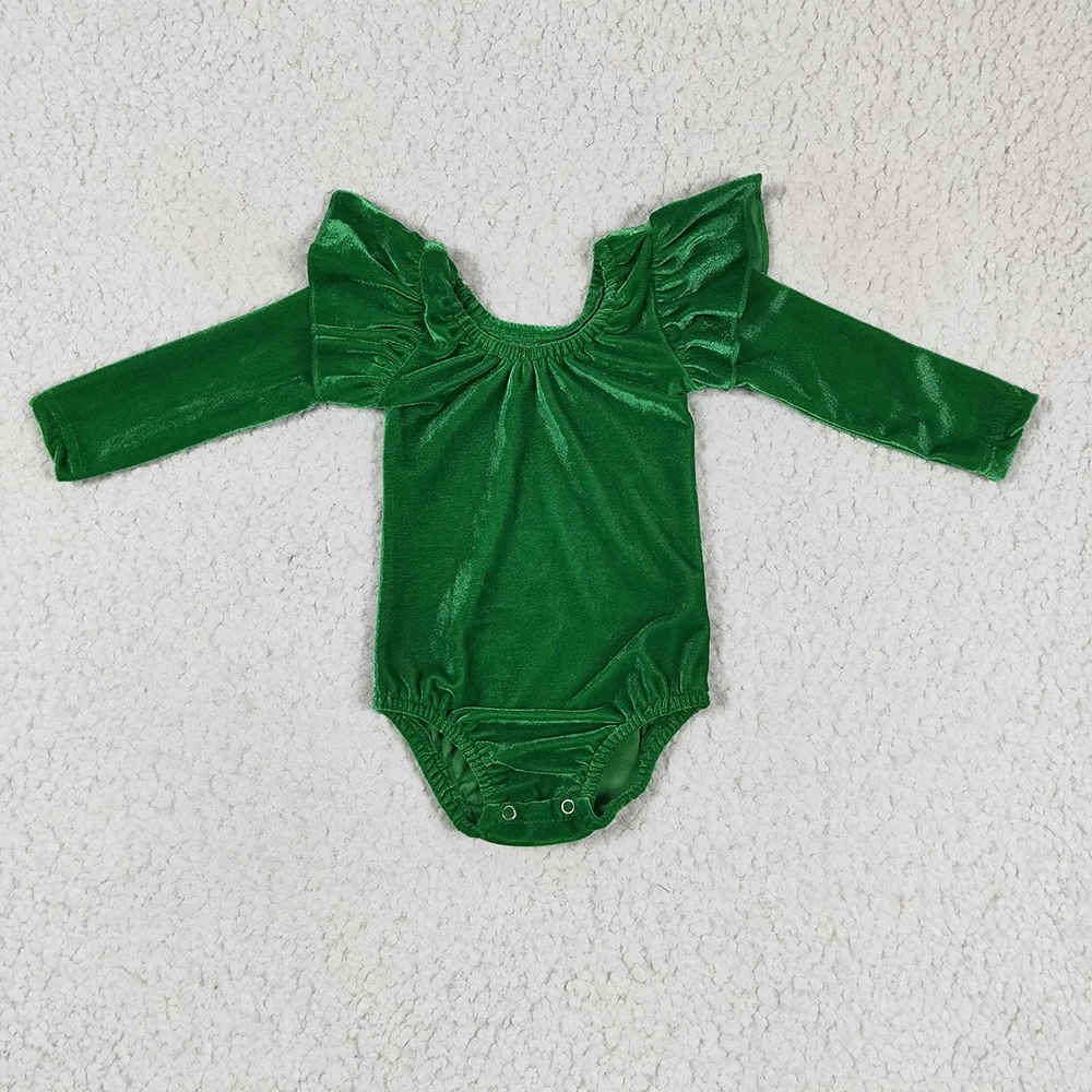 RTS Infant Boutique Wholesale Clothing Baby Girls  Red Velvet Ruffle Boutique Kids Long Sleeve Rompers Leotard Sleepers