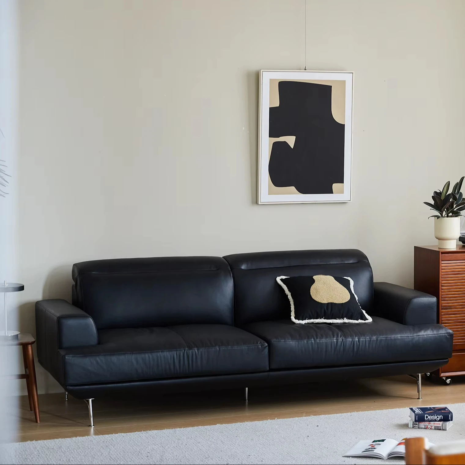 MUU гостиная Love Seat 2-местный современный черный кожаный диван для помещений для лофта компактная квартира