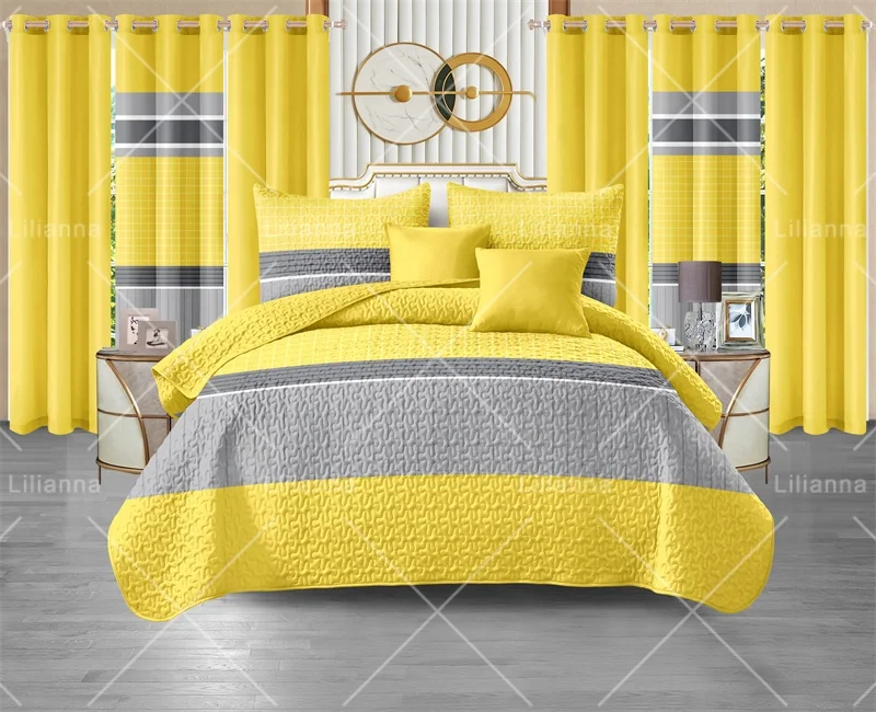 couvre-lit ready to ship 9 pieces bedspread set with matching curtains king size customized cotton quilted sheet set bed cover