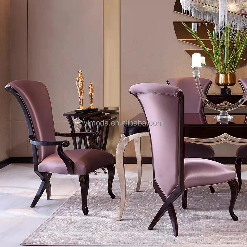 European Antique 8 Seat highback dining chairs Wooden Rotating Rectangle Dining Room Table And Chair Dining Sets