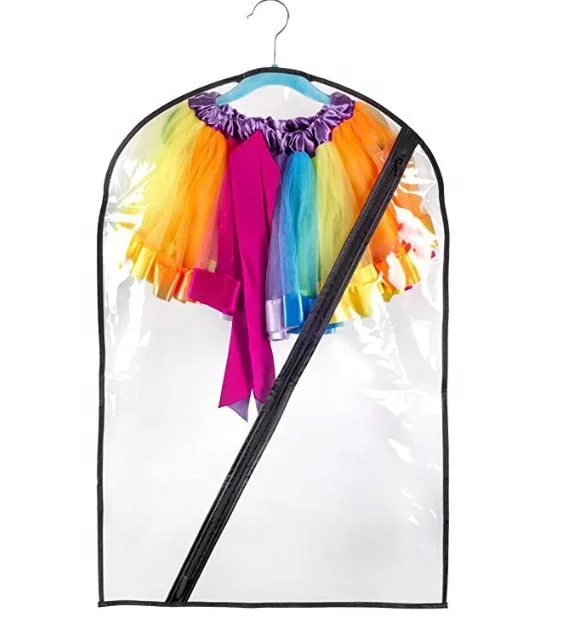 Clear pvc Dance costume garment bag thick pvc black zippered dance costume bag