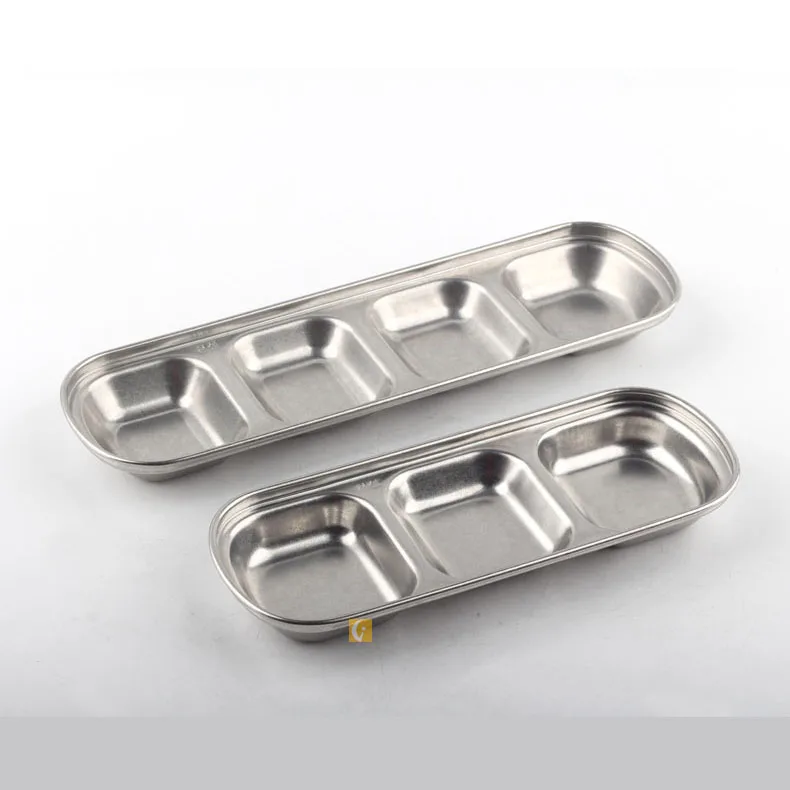 Stainless Steel Multi-grid Seasoning Dish BBQ Dipping Sauce Vinegar Oil Dish Japanese Salad Sauce Dish