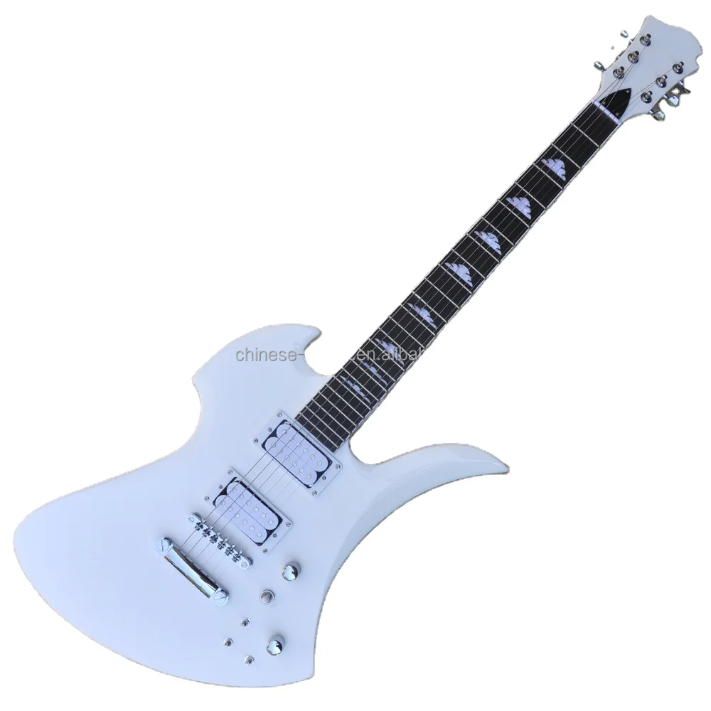 Flyoung White Unusual Shape Electric Guitar Factory Custom Guitar Chrome hardwares guitar