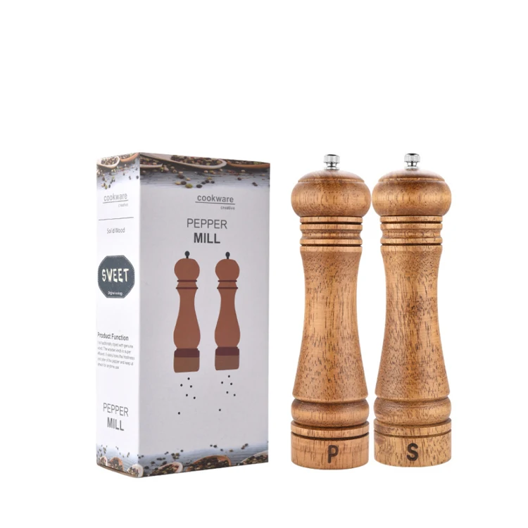 Wooden oak wood and ceramic grinding mechanism salt and pepper grinder
