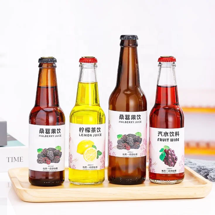 Stocked 330ml clear transparent amber empty sparking soda water carbonate beverage cocktail breezer beer glass bottle with lid