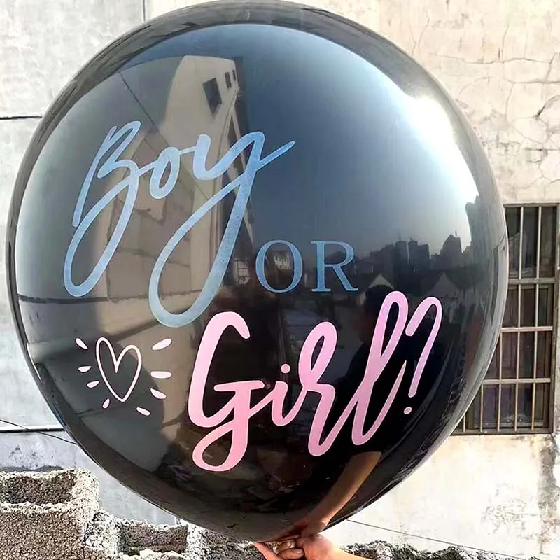36 Inch Giant Black Gender Reveal Balloon He Or She With Pink Blue Confetti Latex Balloon For Wedding Birthday Party Decorations