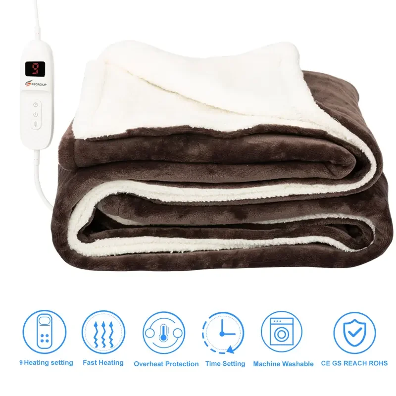 Bol hot sale BSGROUP 220v 160X130CM automatic adjustable heating electric blanket with timer