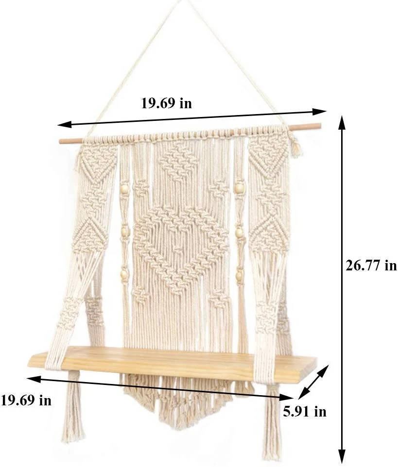 Macrame Wooden Floating Shelf  wall  Decor