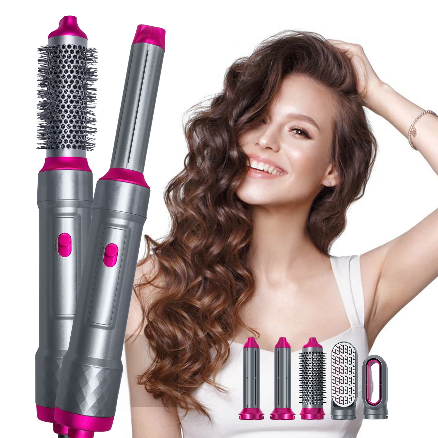 Ready To Ship 5 In 1 Hair Styler Hot Air Brush Interchangeable Brush Heads One Step Hair Drying Straightener