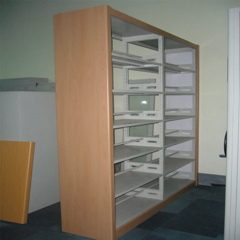 Modern Iron Wooden Bookshelf High Quality Movable School Bookshelf