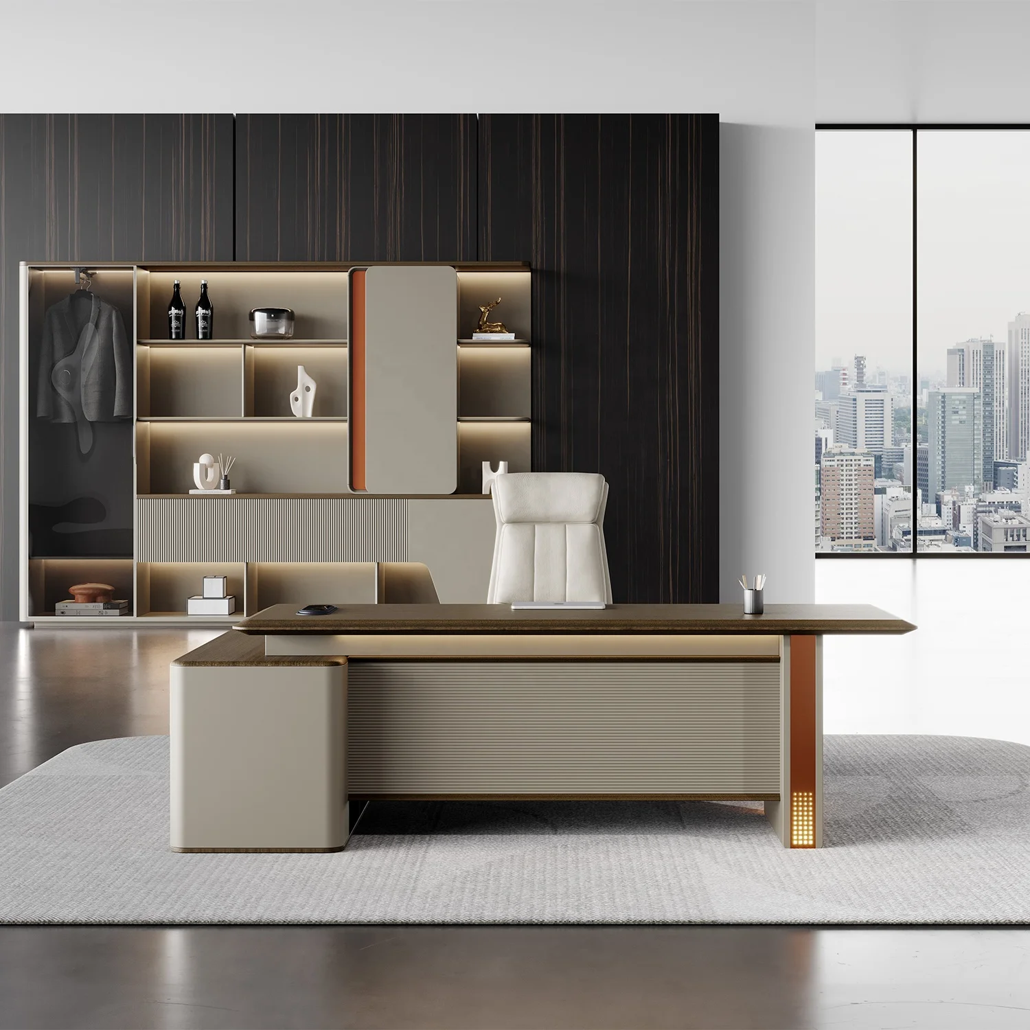 Furniture Customized Executive Single Person Computer Desk with Side Cabinet Office Table