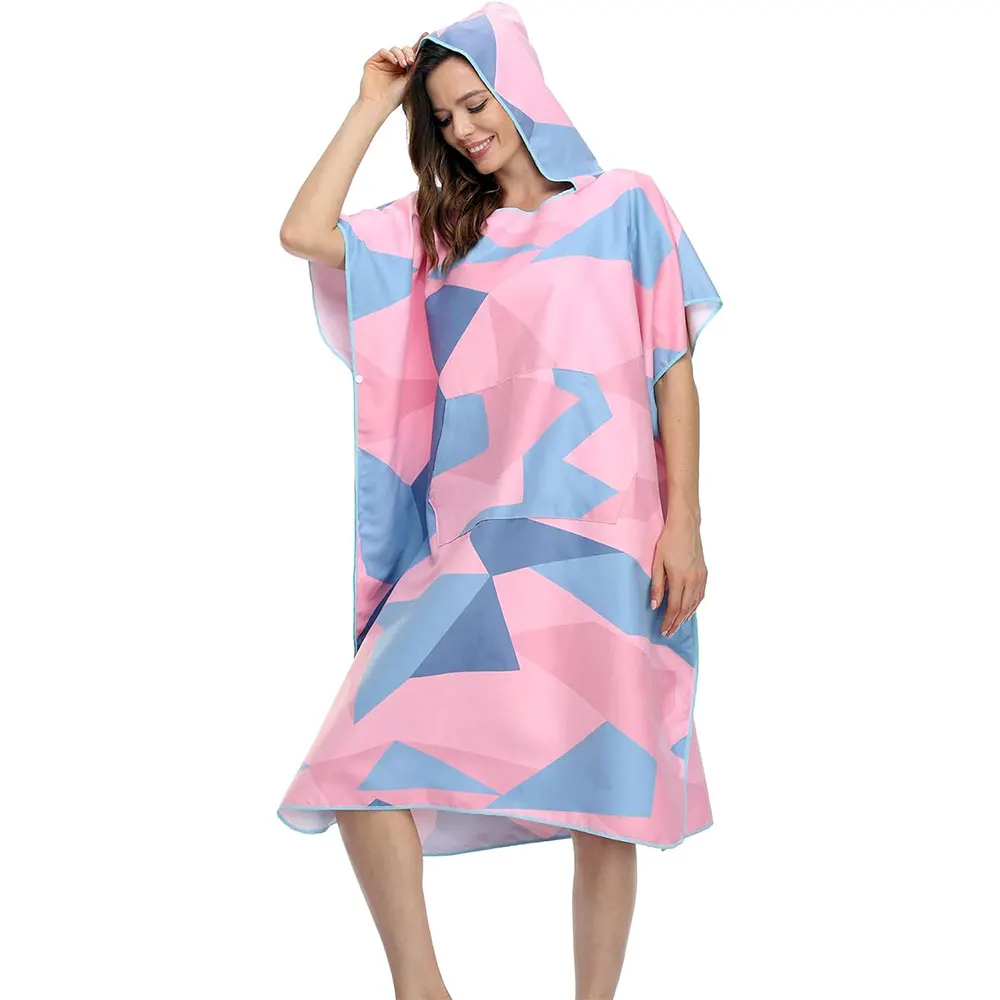 Wholesale Cheap Bulk Custom Printed Microfiber Surf Hooded Poncho Beach Towel for Adults