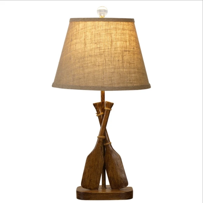 American country desk lamp bedroom Bedside Lamp Retro European living room hotel decorative solid wood carving Table lamp