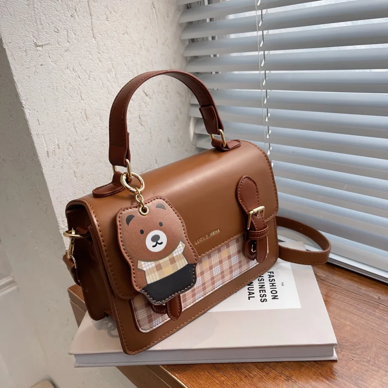 Fashion Pu Leather Single Shoulder Messenger Bag 2022 Wholesale Price Women Bags Branded Ladies Handbag With Bear Pendant