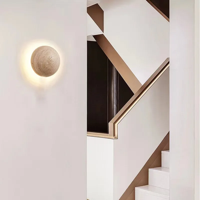 Modern Natural Travertine Stone design vintage led wall sconce lamp for hotel rooms Creative staircase background wall lamp