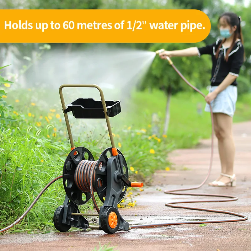 Swivels Guide Wash Automatic Garden Two Wheels  Garden Hose Wall Mount Metal Pressure Hose Reel For High Pressure Hose