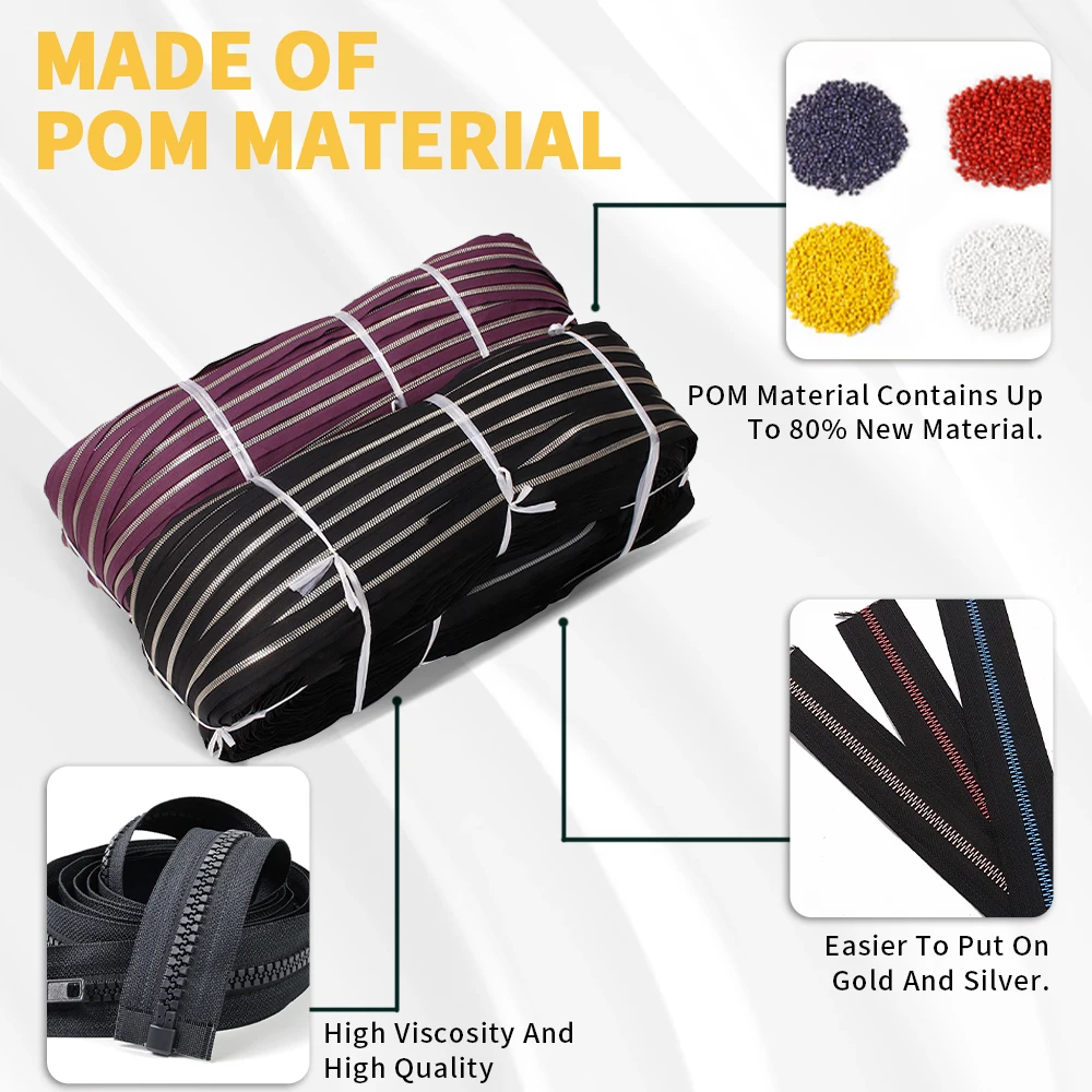 Custom Size Color Long Chain Plastic Zipper Rolls For Clothes Bag A Grade Pom Injection Resin Zippers Factory Wholesale Price