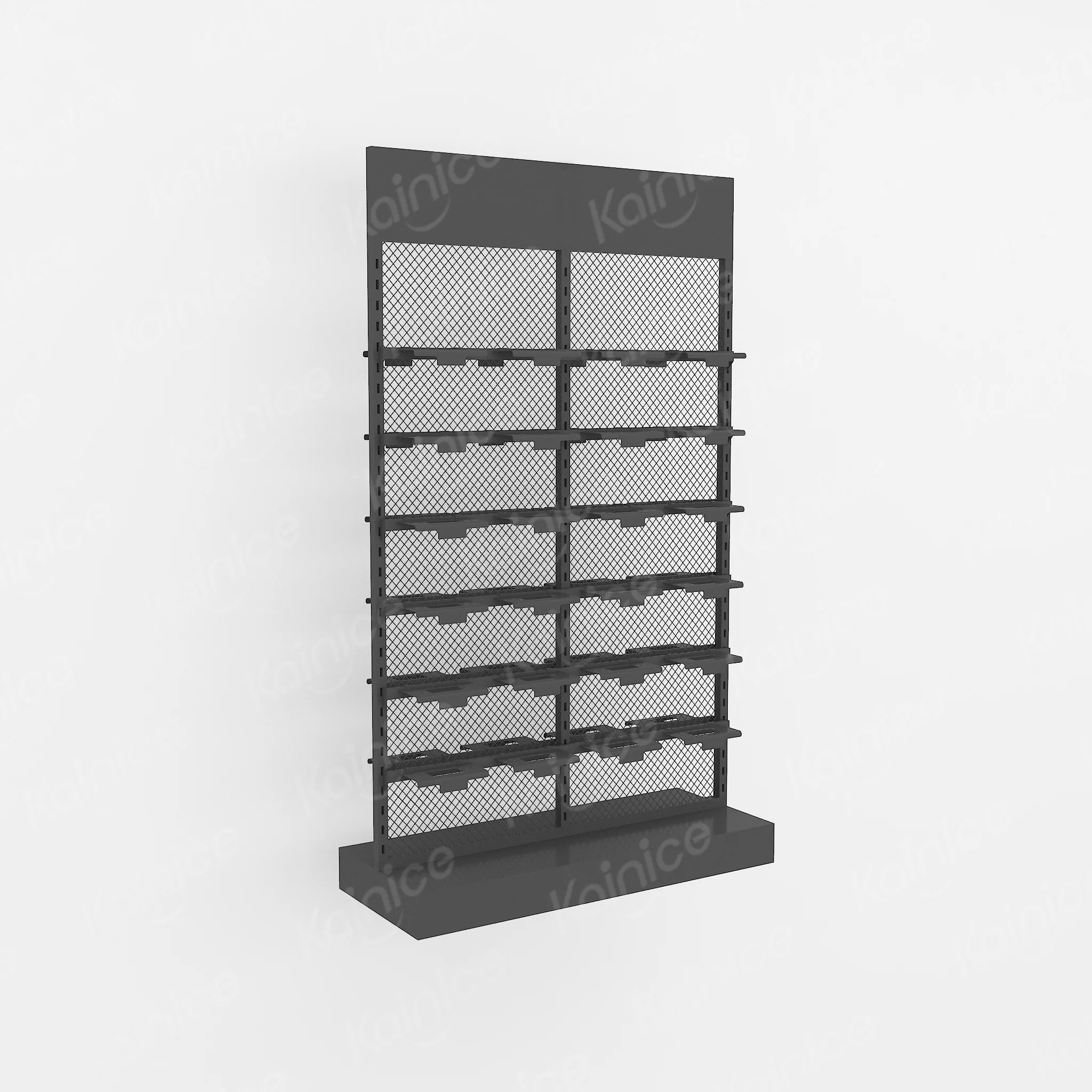 Kainice Customized sport display rack shoe rack metal mesh double sided stand sneaker gondola rack for shoes store