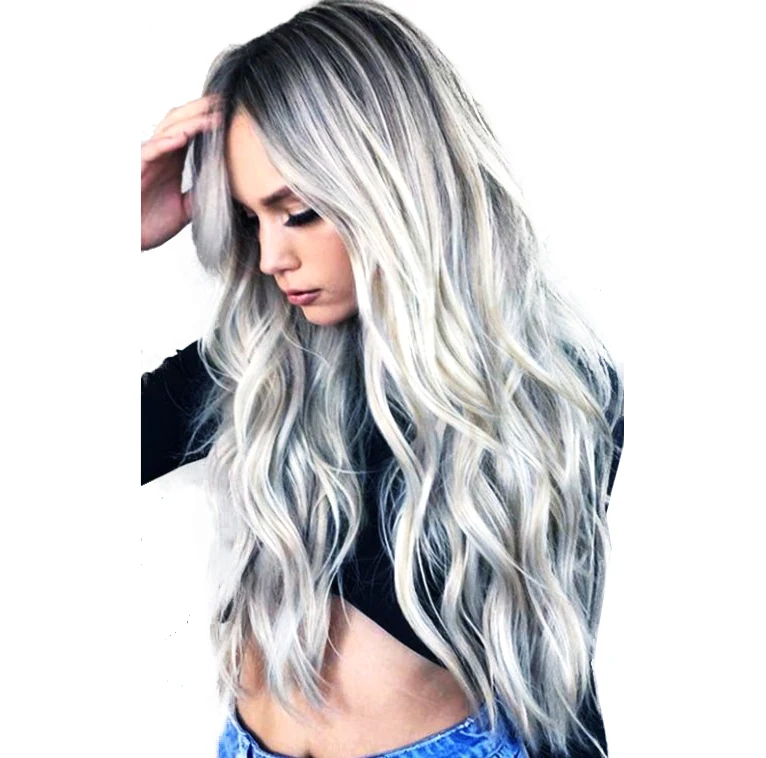 Черно-белый градиентный длинный волнистый Косплей-центр разделение свободный кудрявый парик для косплея полностью