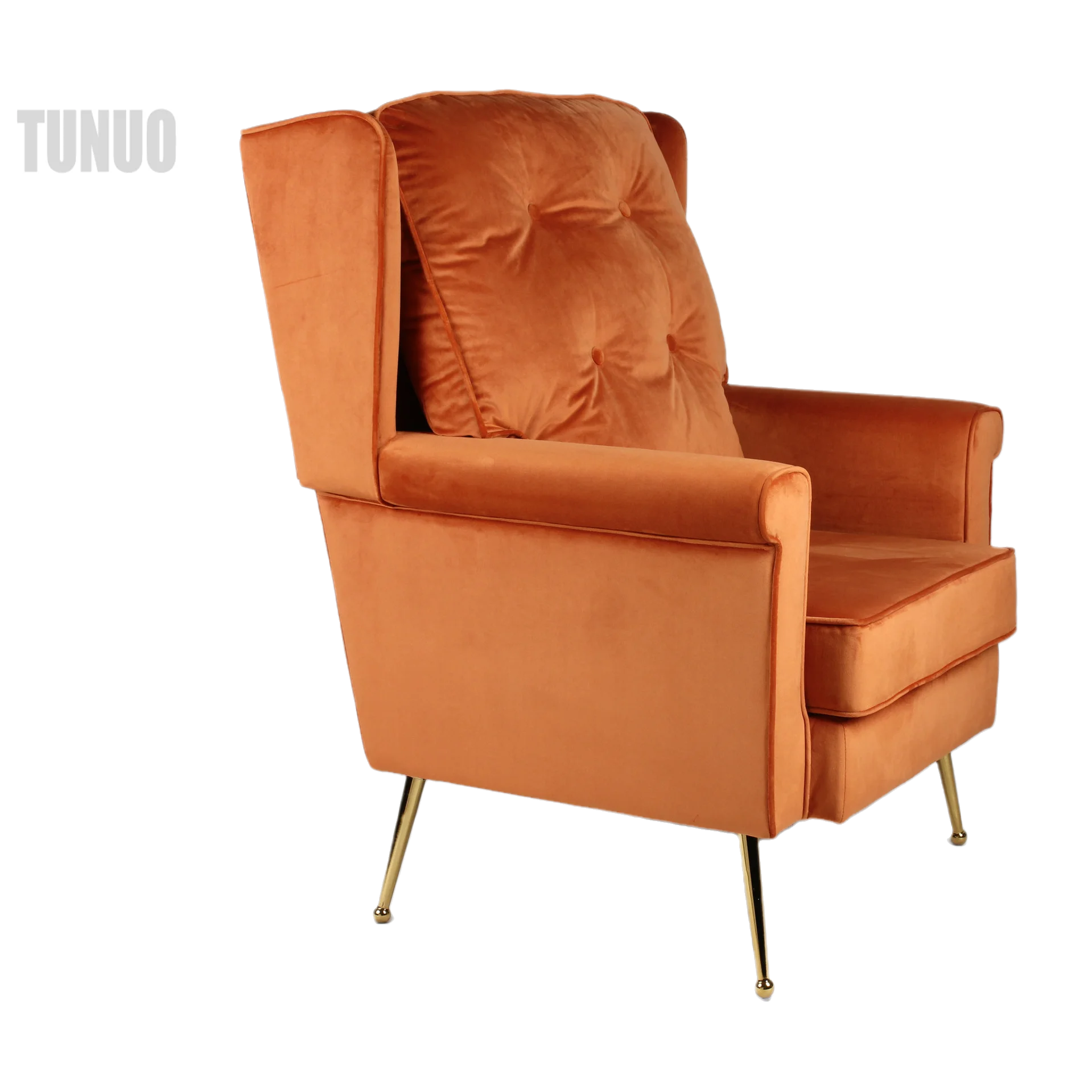 EU Modern Upholstery Cushion High Wing Back Living Room Accent Leisure Chair Sofa Orange Accent Chair