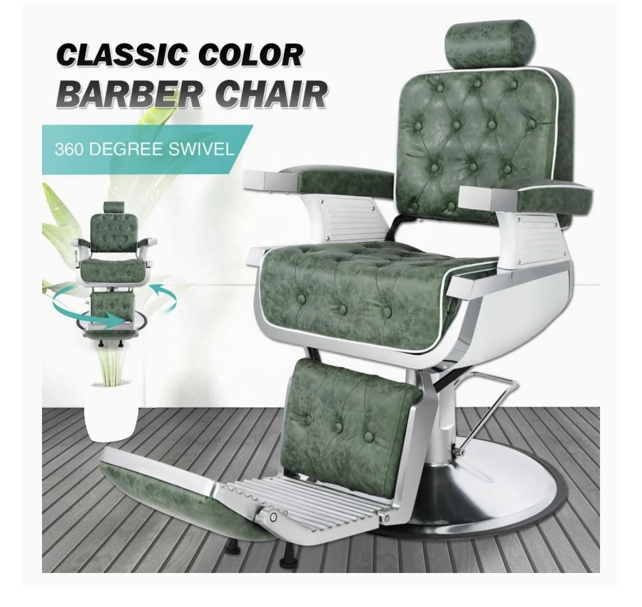Green vintage barber chair for barber shop New salon chairs with high quality Comfortable beauty barber chair for hairdressing