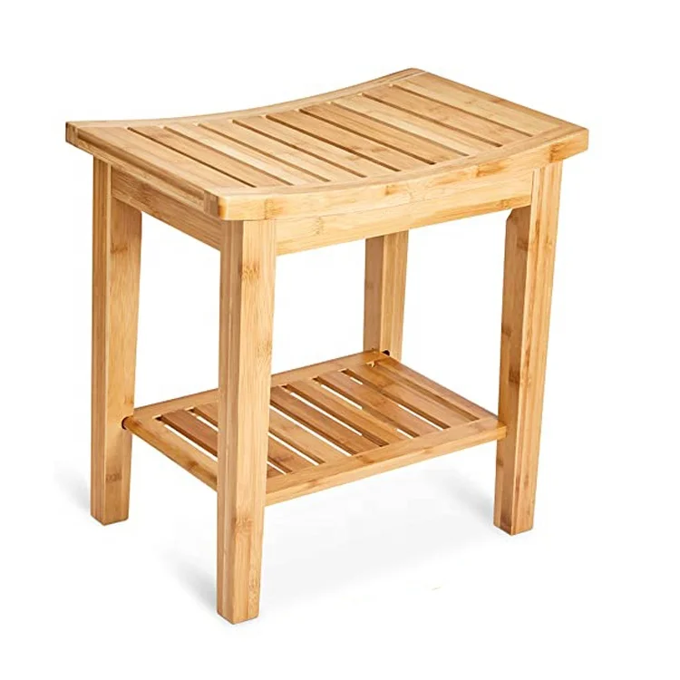  Durable Bamboo Shower Bench Seat Wood Chair Bathroom Tub