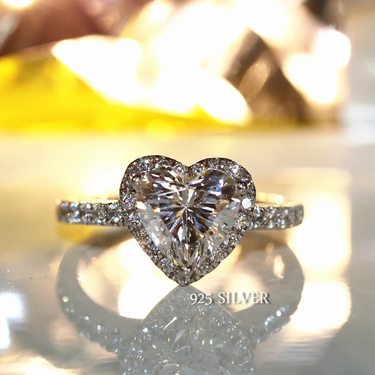 New arrival Heart Shaped Wedding Zircon Engagement CZ Rings 925 sterling silver diamond ring