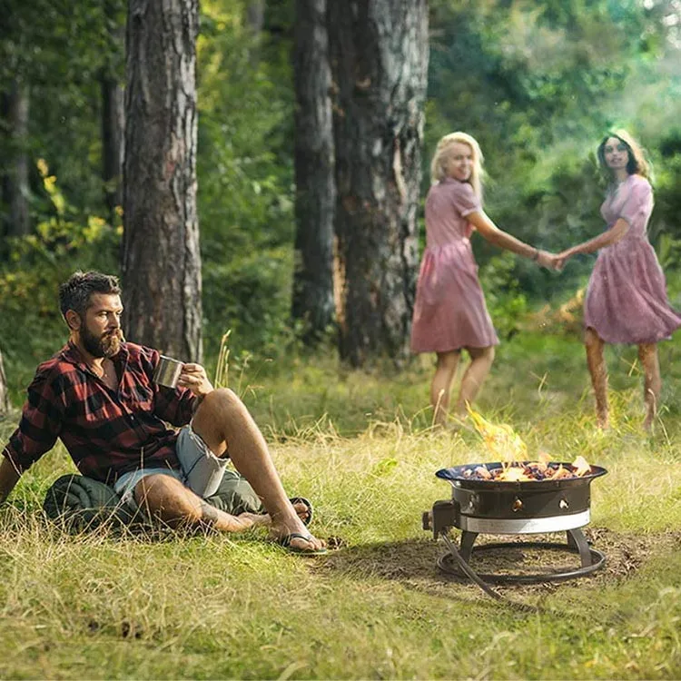 YASN 19 Inch Outdoor Camping Portable Gas Fire Pit Propane Gas Fire Pit round Portable Iron Gas Fire Pit