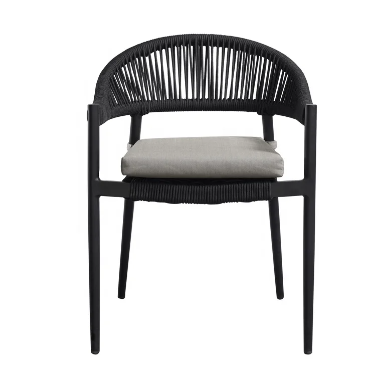 Black Comfortable Patio Yard Armchairs Furniture Outdoor Garden Balcony Rope Aluminum Dining Chairs for Outside