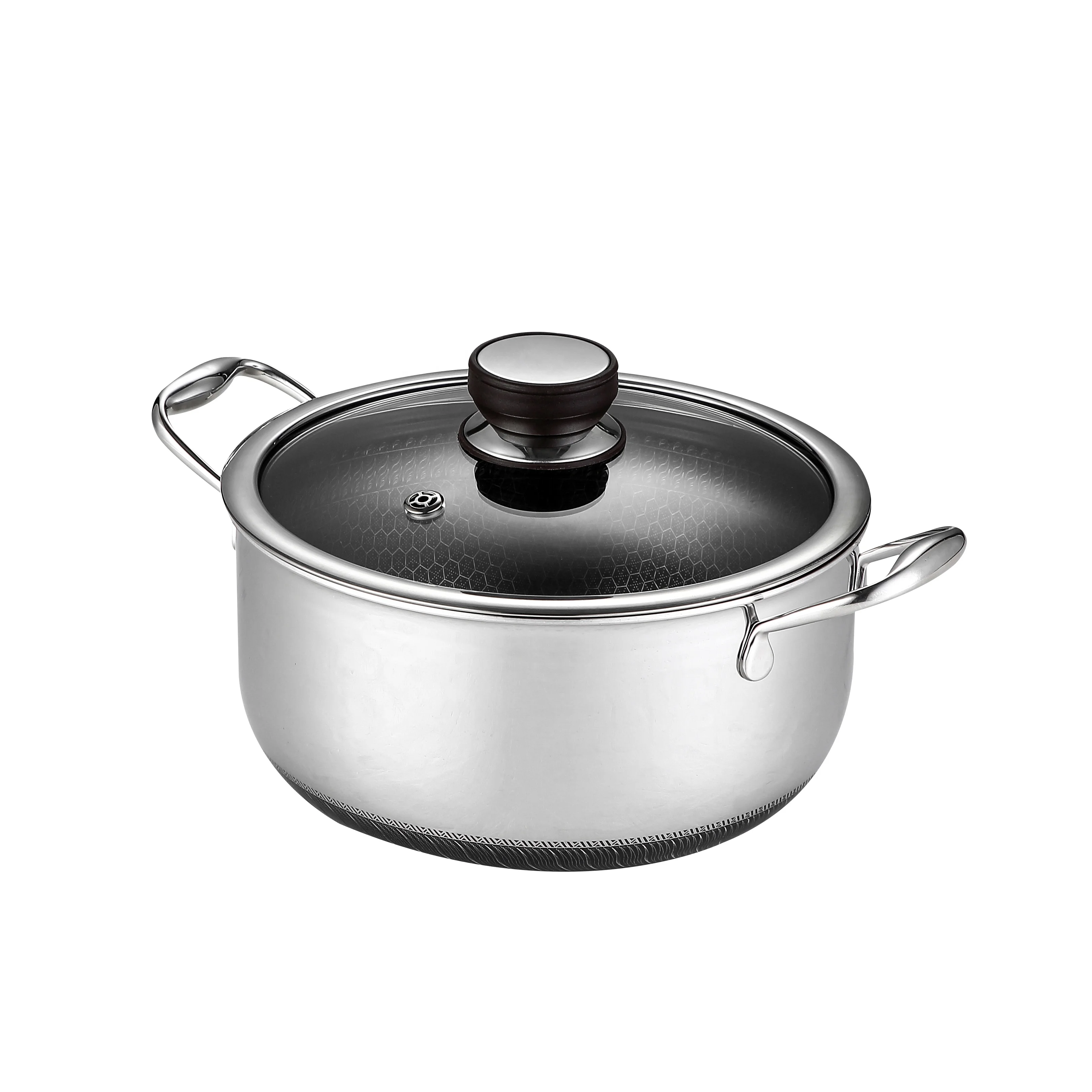 5QT Triply Stainless Steel Soup Stock Pot Double Ears Nonstick Honeycomb Hexclad Cookware Cooking Pot
