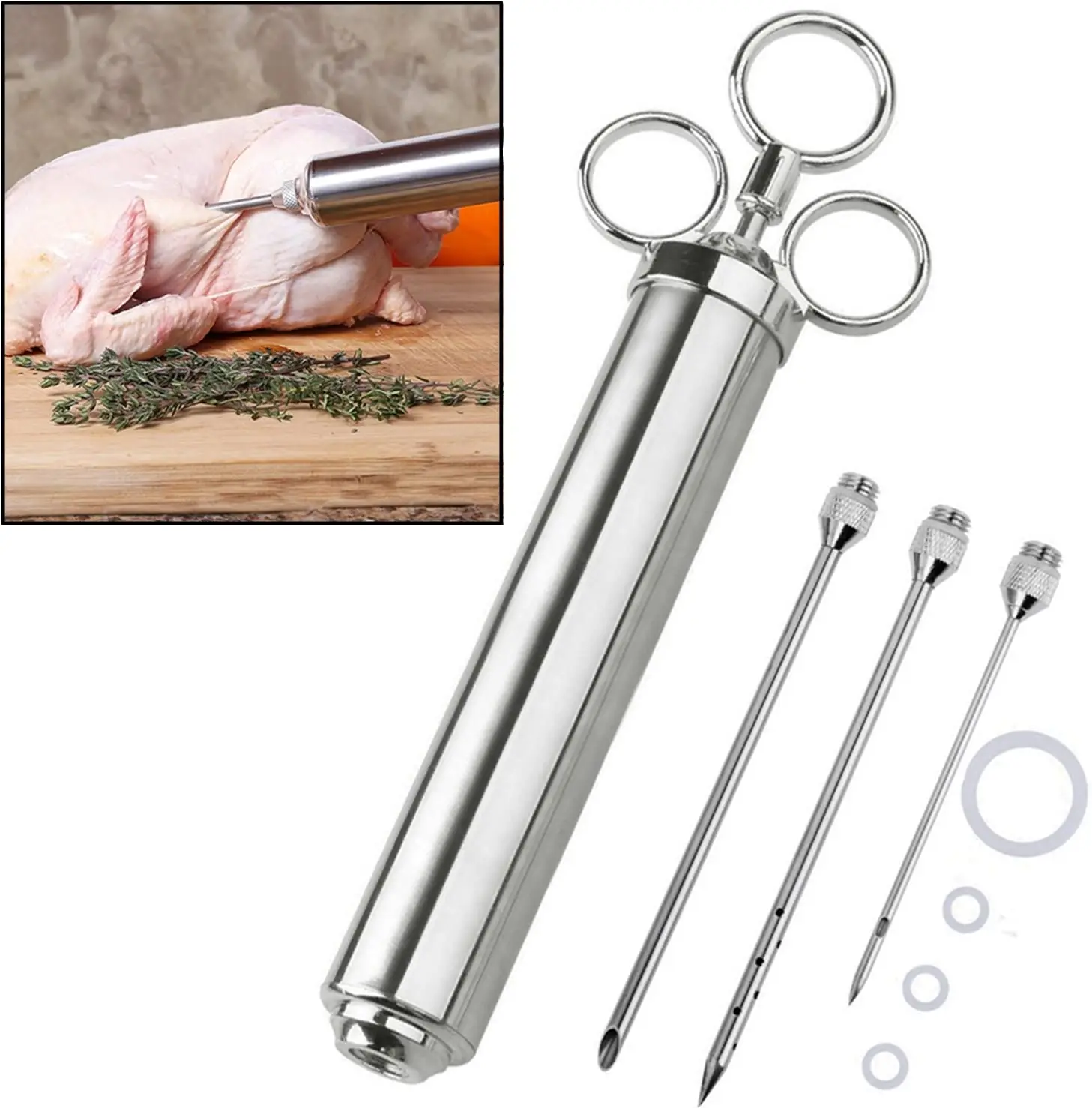 Manufacturer Professional Automatic BBQ Marinade Injector with 4 Ounce Capacity Stainless Steel