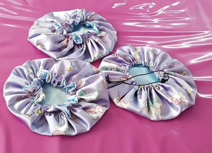 
wholesale hair satin braid bonnet with a stopper and adjustable rope styling hat reversible 