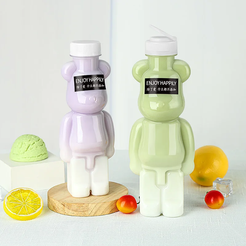 500ML Cartoon Milk Tea Bottle Puppet Bear Shaped Thickened Net Red Juice Drink Milk Tea Milk Cup Water Bottle With Cap